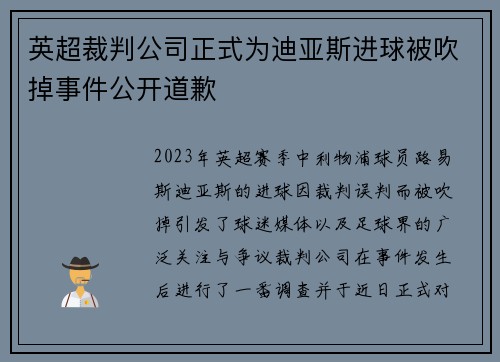 英超裁判公司正式为迪亚斯进球被吹掉事件公开道歉